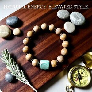 Thick, Massive & Chunky! Turquoise & Picture Jasper Bracelet for 7.5-8" Wrist